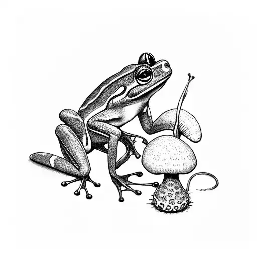 A Frog Smokes A Pipe Sitting On A Fly Agaric