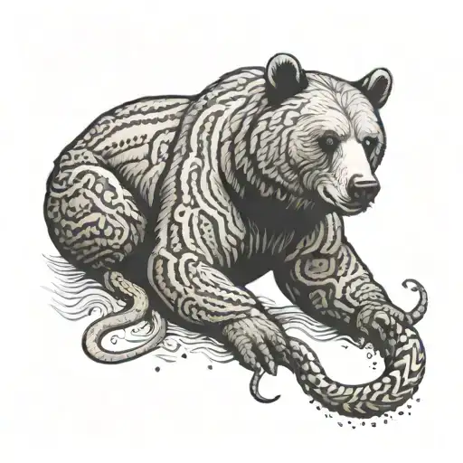 Bear Crushing A Snake Under It's Paw