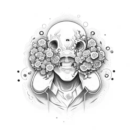 A Men With Flowers As A Head Full Body Wearing A Turtle Neck And With A Iol Lamp On His Hand