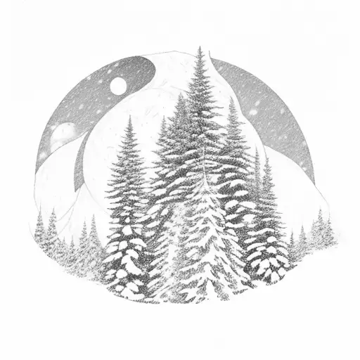 A Serene Winter Landscape With Snow-covered Trees And A Full Moon