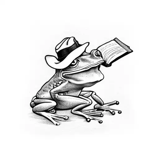 Frog In Suit With A Hat Reading A Book Standing On Legs