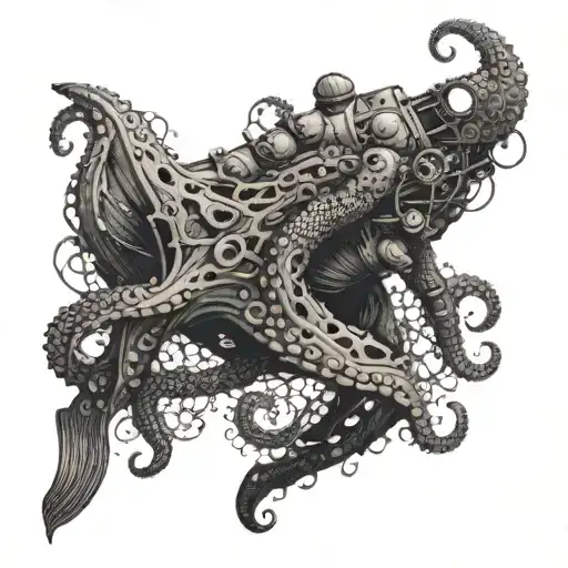 A Diver Exploring A Shipwreck With An Intricate Octopus Wrapping Around The Wreckage