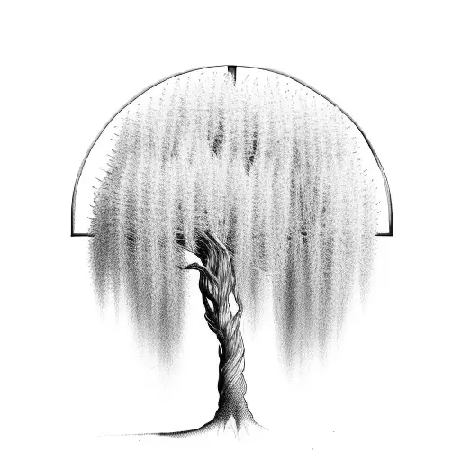 A White Willow Tree With Roots Burying Deep Within The Ground