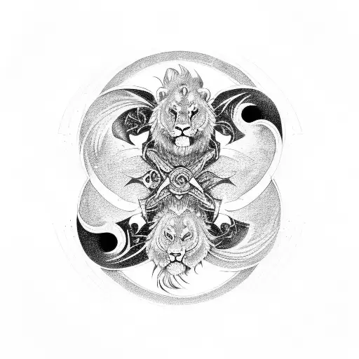 A Loving Lion And Eagle Entwined In A Futuristic Yin Yang Symbol