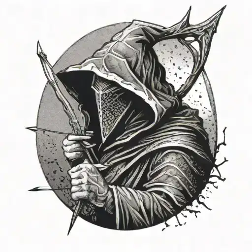 A Nazgul From Lord Of The Rings Holding A Bow With A Scar And Arrow Motif
