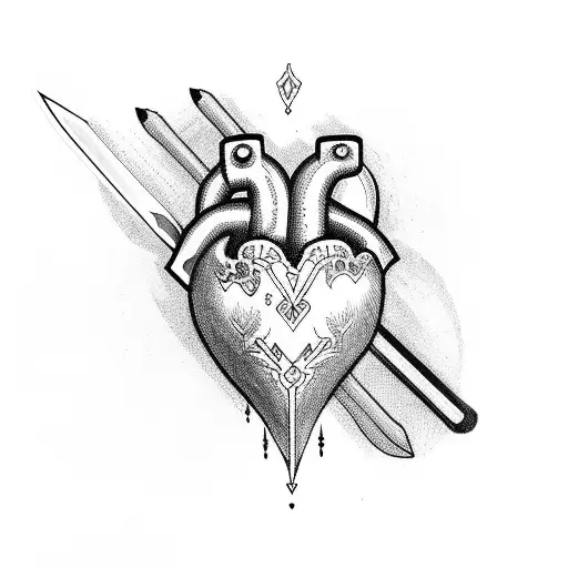 Heart With Sword Black Ink