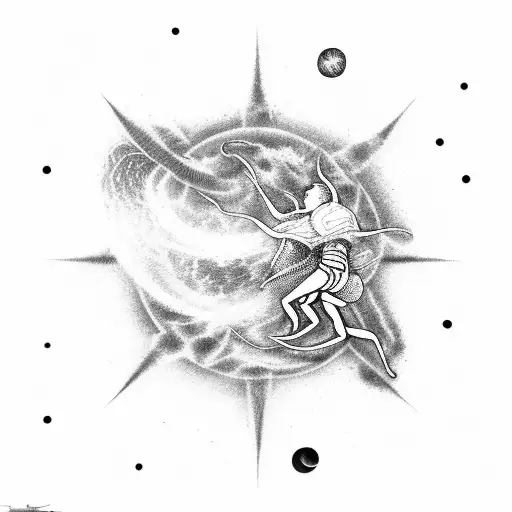 Two Scorpians Dancing With A Galaxy In The Background And A Supernova