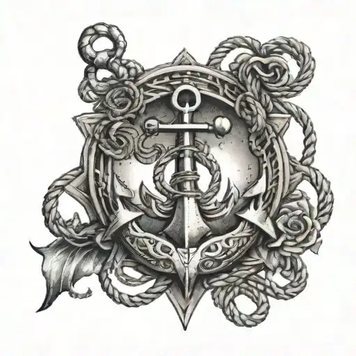 An Intricate Anchor Design Intertwined With Rope And Adorned With Nautical Symbols