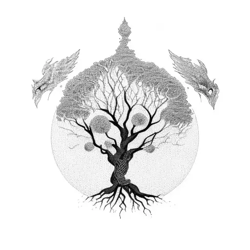 Tree Of Life With Pheinox Rising From The Ashes