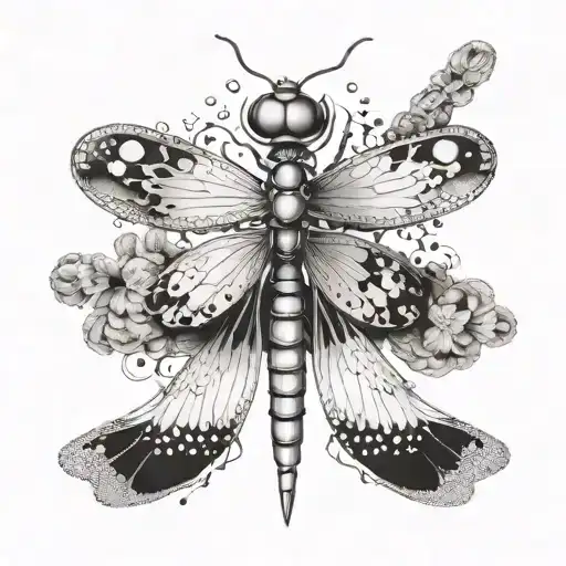 Generate Scatch Dragon Fly For Tattoo In Dark Style Symmetrically Top View