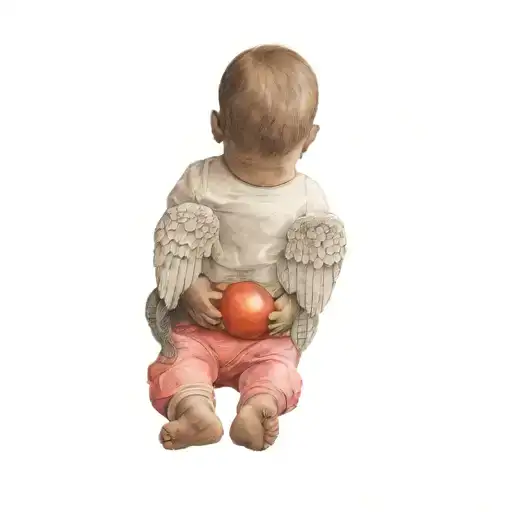 A Baby With Big Angel Wings Holding A Toy