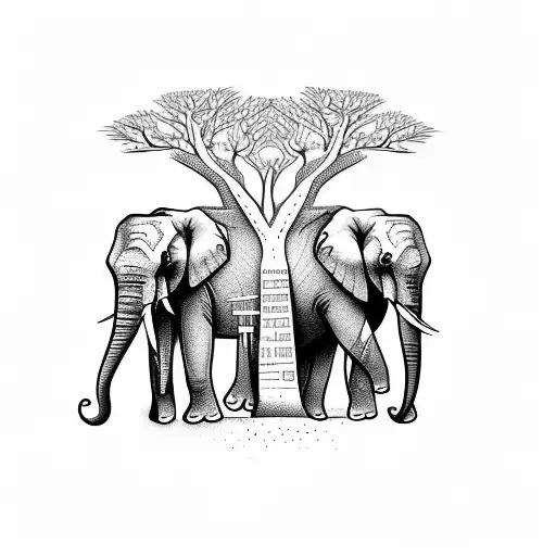 Baobab Tree With Elephants