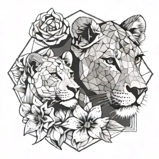 Flower Of Lilies Geometric Design Lioness And A Daughter