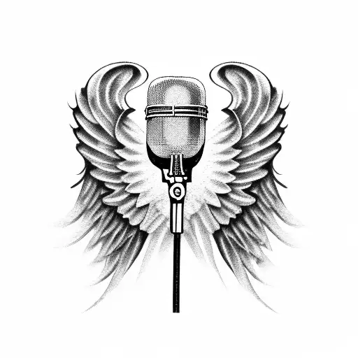 A Microphone Wrapped In Angel Wings With Lyrics Flowing Out As Musical Notes