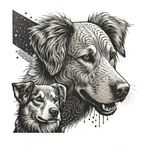 An Abstract Representation Of The Bond Between A Golden Retriever And Husky Puppy