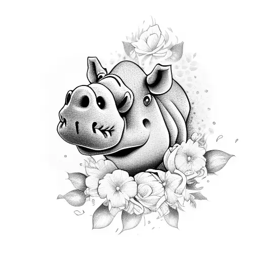 Cartoon Hippo With Flowers