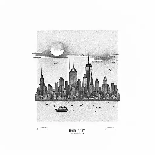 New York City Skyline Blending Into Skyline Of Catskill Mountains