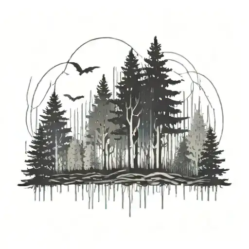 A Ghostly Forest Scene With Binary Code Intertwined In The Trees