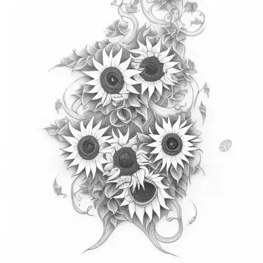 Vertical Vine With 5 Sunflowers On It