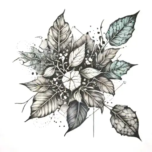 An Abstract Geometric Design Incorporating Elements Of Nature Like Leaves And Branches