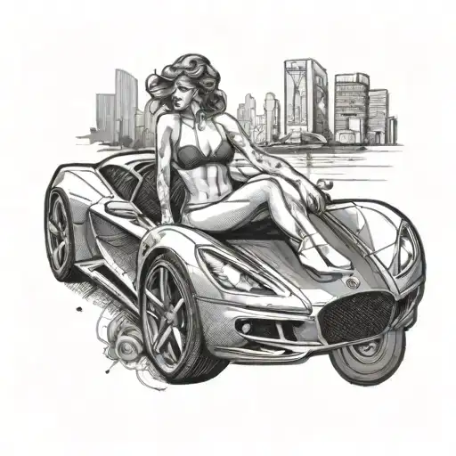 A Sleek Sports Car With A Beautiful Girl In Lingerie Sitting On Top