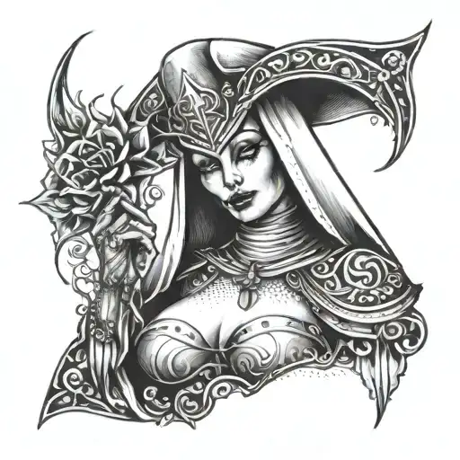 Sexy Demon Nun Tattoo Sketch