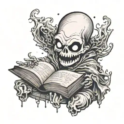 A Cute Ghostly Figure Reading A Scary Book With A Sinister Smile