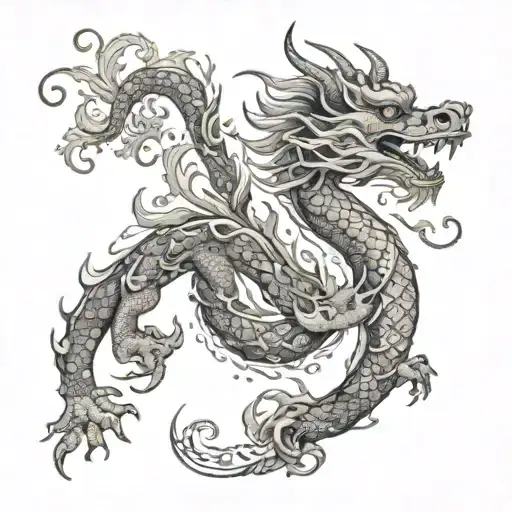 Create A Tattoo Featuring A Chinese Dragon Intertwined With Art Nouveau Patterns And Motifs
