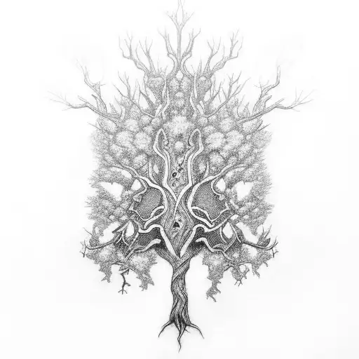 Traditional Norse Tree Realistic In Colorful Cree Beadwork