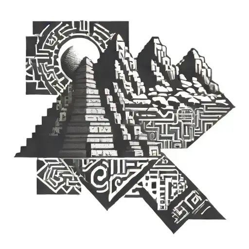 Abstract Geometric Design Incorporating Elements Of Inca Architecture And Machu Picchu