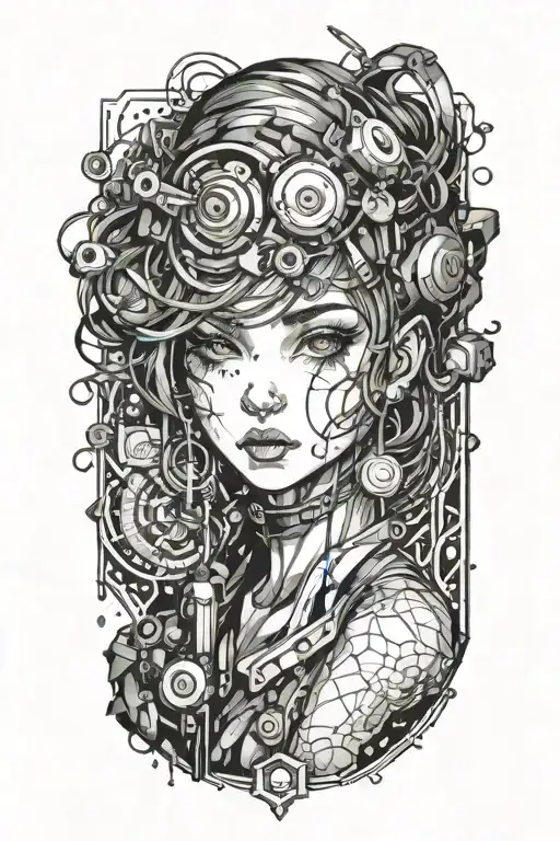 Cyberpunk Anime Beautifull Girl Face One Eye