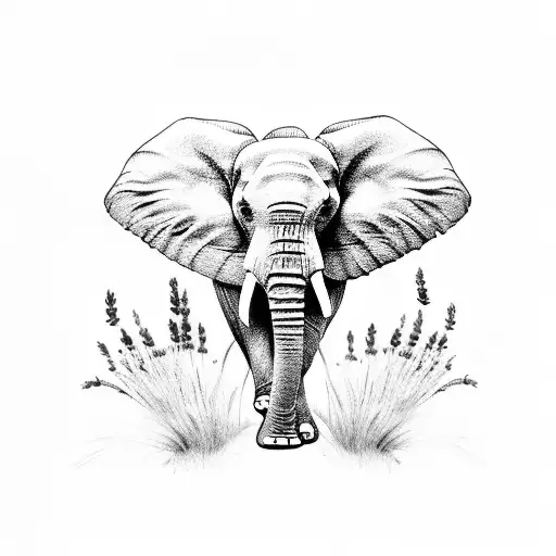 Elephant With Lavender Bush In Background