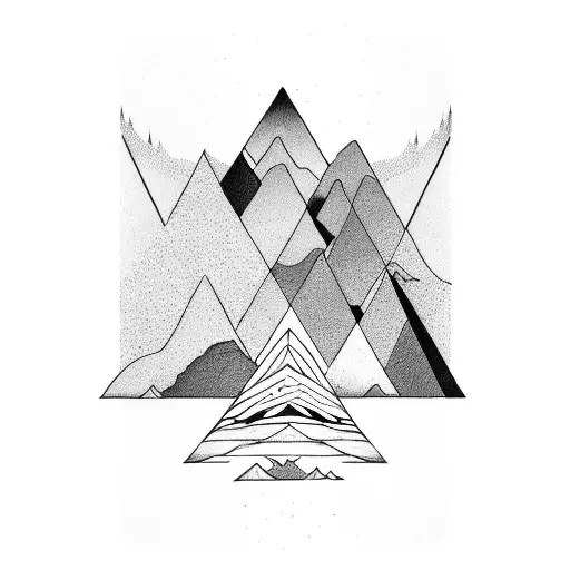 One Triangle Facing Up With Mountains In It And Another Triangle Facing Down With The Ocean In It