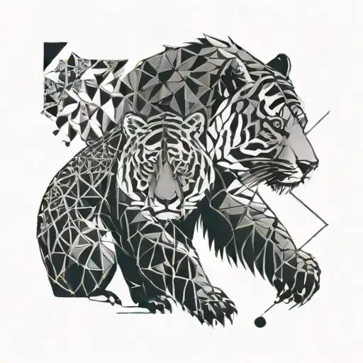 A Stylized Geometric Design Of A Skiing Bear And Tiger Intertwined