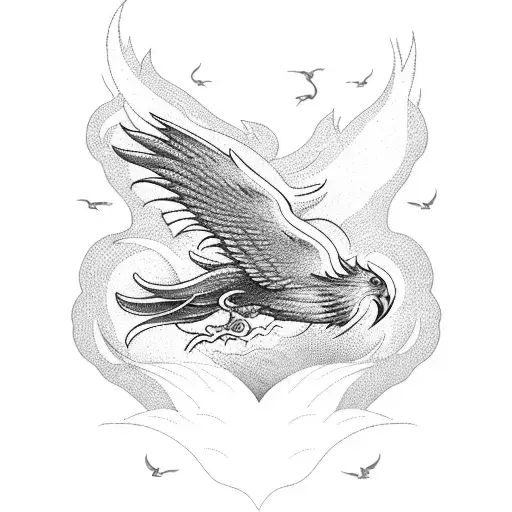 A Phoenix Soaring Above Ocean Waves