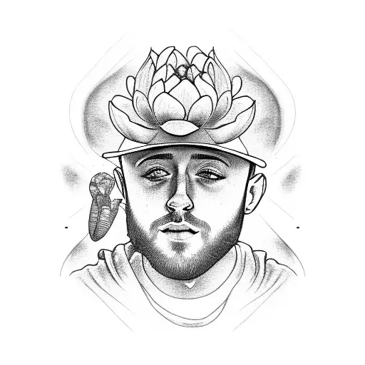 Mac Miller Portrait With A Lotus Flower Background