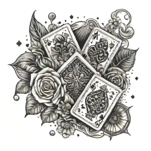 A Tattoo Combining Elements Of Gambling And Flowers
