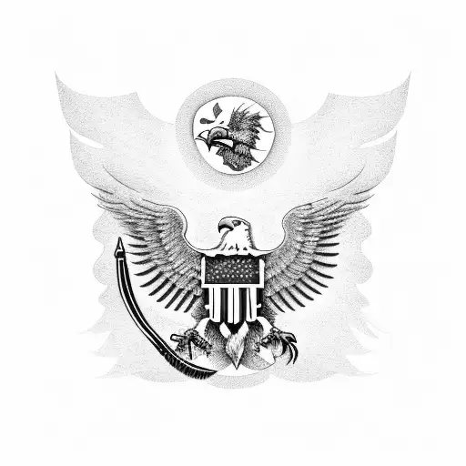 American Flag Behind And Eagle Holding And Ordanance Bomb And A Us Army Crest