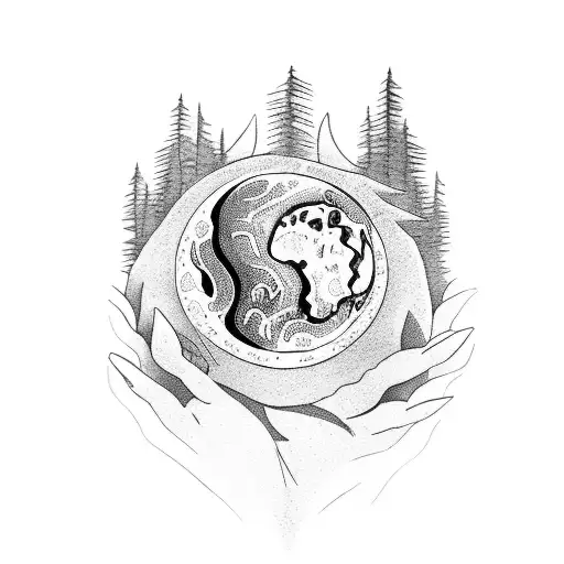 Mother Gaia Holding Earth With Nature Around Her