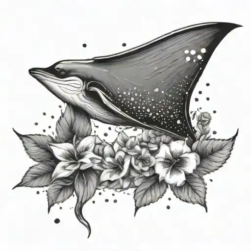 A Serene Nature Scene Incorporating A Manta Ray Swimming Among Flowers