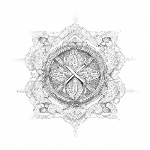 A Delicate Cross Made Up Of Intricate Architectural Lines And An Imperfect Circle In The Background