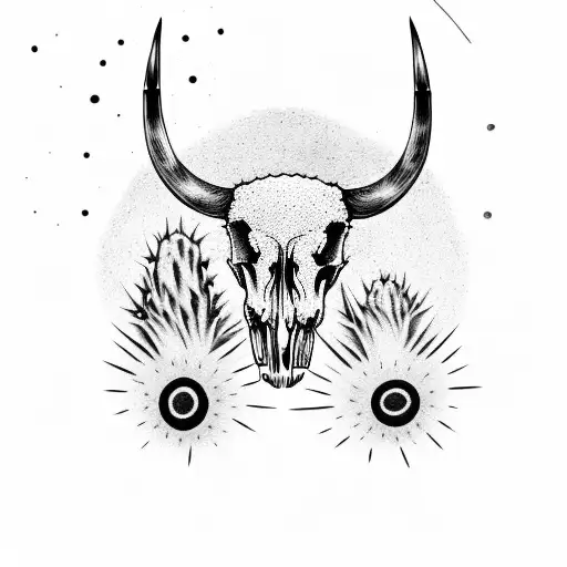 Saguaro Cactus With A Cow Skull Infront