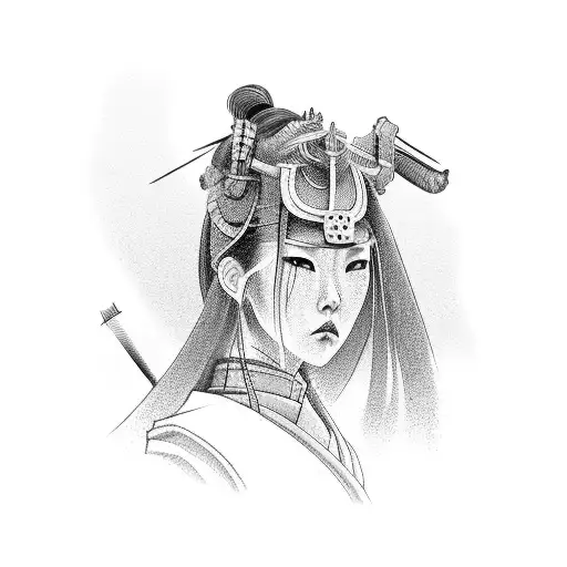 Samurai Girl Against The Background Of Sakura