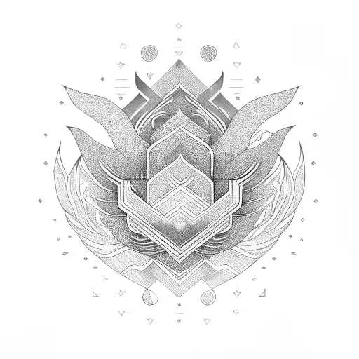 Phoenix And A Lotus In Geometric Shapes