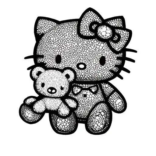 Hello Kitty Holding A Teddy Bear Standing