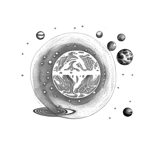 Solar System With The Moon And Earth On The Middle