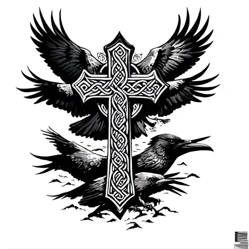 Celtic Cross And Ravens Flying Scenery Theme