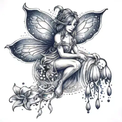 Bluebell Fairy Holding A Bluebell Flower Looking Up As It Tip Toes On Rippling Water