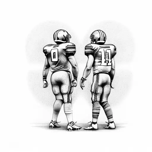 Two Football Players Standind Talking To Each Other Back Angle