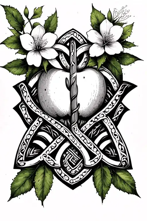Celtic Knot With Saguaro Cactus And Apple Blossom